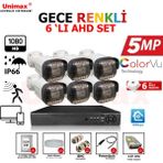 Unimax 6 Lı Gece Renkli Görüş Warmled Güvenlik Kamerası Su Geçirmez Full Hd Güvenlik Kamerası Seti 320GB HDD