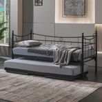 Unimet Daily Yavrulu Daybed-Çift Tek Kişilik Siyah Metal Karyola