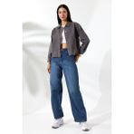 Union And Joy %100 Pamuk Gabardin Kumaş Antresit Kadın Ceket - Regular Fit - XL