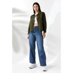 Union And Joy %100 Pamuk Gabardin Kumaş Haki Kadın Ceket - L - Regular Fit