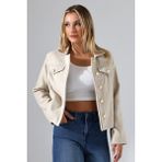 Union And Joy Düğmeli Çizgili Bej Kadın Kısa Kaşe Ceket - Regular Fit