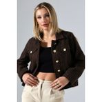 Union And Joy Düğmeli Çizgili Kahverengi Kadın Kısa Kaşe Ceket - XL - Regular Fit