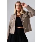 Union And Joy Düğmeli Vizon Kadın Kısa Kaşe Ceket - Regular Fit