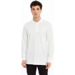 Uniprom Erkek Uzun Kollu Polo Yaka Pamuk Tişört Uzun Kollu T Shirt Beyaz