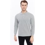 Uniprom Erkek Uzun Kollu Polo Yaka Pamuk Tişört Uzun Kollu T Shirt Gri Melanj - 2XL