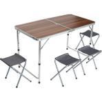 Uniqamp ® Quatro™ Çanta Tipi 4 Tabureli Katlanır Kamp Masa Seti - Kahverengi