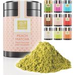 Uniqo Şeftali Aromalı Premium Japon Matcha Tozu 30 gr Şeker İlavesiz Vegan, Metal Kutuda