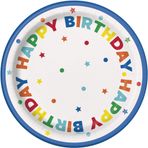 Unique 22544 Kağıt Tabaklar-18 cm Noktalar ve Yıldızlar Doğum Günü Partisi-8 Adet (1'li Paket), Çok Renkli