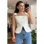 Unique Boutique Ekru Gold Toka Detaylı Krep Kumaş Bluz
