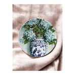 unique florya Duvar Tabağı Ortanca Çiçek Blueblanc Desenli Dekoratif Tabak Duvar Süsü El Yapımı 26cm