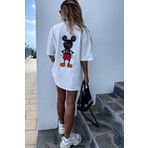Unique Kadın Beyaz Sırt Baskılı Mickey Mouse T-shirt