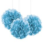 Unique Kleine Bommel aus Seidenpapier - 23 cm - Hellblau - 3er-Packung