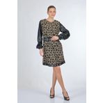 Unique Mode Yuvarlak Yaka Leopar Desenli Siyah Kadın Elbise UW233504 - M