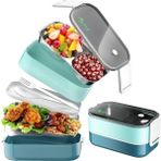 Unique Sefer Tası Öğle Yemeği Kutusu Bölmeli Paslanmaz Çelik Sandviç Kutusu Bento Kutuları Sızdırmaz 1400 Ml. (Yurt Dışından) - Yeşil - Mavi