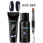 Uniquem 3 Parça Poly Gel Glitter Serisi Protez Tırnak Seti 15Ml Polijel Solüsyon ve Poly Gel Kalemi