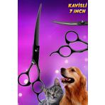 Uniquem 7 İnç Siyah Kavisli Düz Evcil Hayvan Kesim Tıraş Makası Kedi ve Köpekler İçin Pet Kuaför Makası