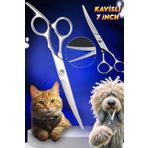 Uniquem 7 İnç Titanium Grey Gri Kavisli Düz Evcil Hayvan Kesim Tıraş Makası Kedi ve Köpekler İçin Pet Kuaför