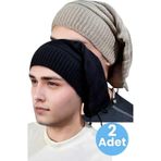 Uniquetrenders 2'Li Erkek Kışlık Triko Örgü Bere Ve Boyunluk Camel - Siyah