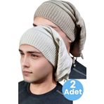 Uniquetrenders 2'Li Erkek Kışlık Triko Örgü Bere Ve Boyunluk Camel - Taş