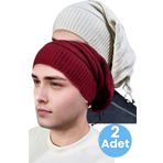 Uniquetrenders 2'Li Erkek Kışlık Triko Örgü Bere Ve Boyunluk Taş - Bordo