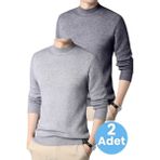 Uniquetrenders 2'li Erkek Tüylenmeyen Yarım Boğazlı Triko Kazak Yarım Balıkçı Triko Kazak - XL - Gri - Füme