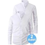 Uniquetrenders 2'Li Hakim Yaka Slim Fit Nefes Alan Kolay Ütülenen Dört Mevsim Erkek Gömlek Beyaz - Beyaz XL