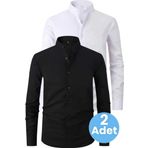 Uniquetrenders 2'Li Hakim Yaka Slim Fit Nefes Alan Kolay Ütülenen Dört Mevsim Erkek Gömlek Siyah - Beyaz 2XL