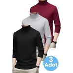 Uniquetrenders 3'Lü Erkek Tüylenmeyen Boğazlı Triko Kazak Balıkçı Triko Kazak Bordo - Gri - Siyah S