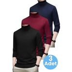 Uniquetrenders 3'Lü Erkek Tüylenmeyen Boğazlı Triko Kazak Balıkçı Triko Kazak Lacivert - Bordo - Siyah L