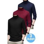 Uniquetrenders 3'Lü Erkek Tüylenmeyen Boğazlı Triko Kazak Balıkçı Triko Kazak Lacivert - Bordo - Siyah XL