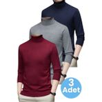 Uniquetrenders 3'lü Erkek Tüylenmeyen Boğazlı Triko Kazak Balıkçı Triko Kazak - Lacivert - Füme - Bordo