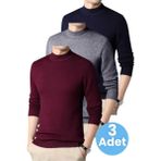 Uniquetrenders 3'lü Erkek Tüylenmeyen Yarım Boğazlı Triko Kazak Yarım Balıkçı Triko Kazak - 2XL - Bordo - Füme - Lacivert