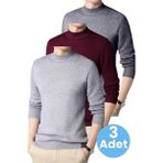 Uniquetrenders 3'Lü Erkek Tüylenmeyen Yarım Boğazlı Triko Kazak Yarım Balıkçı Triko Kazak Gri - Bordo - Füme 2XL