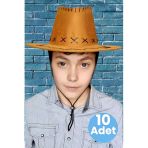 Uniquetrenders Çocuk Unisex 10'Lu Nubuk Kovboy Şapkası ( 8-14 Yaş)