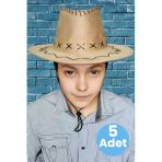 Uniquetrenders Çocuk Unisex 5'Li Nubuk Kovboy Şapkası ( 8-14 Yaş)