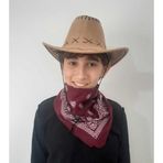 Uniquetrenders Çocuk Unisex 8 - 14 Yaş Süet Kovboy Şapkası Bordo Bandana Hediye Koruma Kutulu Gönderim Capuccino 54 CM