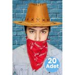 Uniquetrenders Çocuk Unisex Bandanalı 20'Li Nubuk Kovboy Şapkası ( 8-14 Yaş)