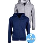 Uniquetrenders Çocuk Unisex Pamuklu Kapüşonlu Fermuarlı Sweatshirt 2'Li Set Lacivert - Gri 13 Yaş