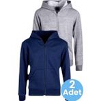 Uniquetrenders Çocuk Unisex Pamuklu Kapüşonlu Fermuarlı Sweatshirt 2'Li Set Lacivert - Gri 8 Yaş