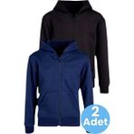 Uniquetrenders Çocuk Unisex Pamuklu Kapüşonlu Fermuarlı Sweatshirt 2'Li Set Lacivert - Siyah 9 Yaş