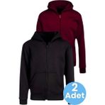 Uniquetrenders Çocuk Unisex Pamuklu Kapüşonlu Fermuarlı Sweatshirt 2'Li Set Siyah - Bordo 6 Yaş