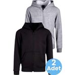 Uniquetrenders Çocuk Unisex Pamuklu Kapüşonlu Fermuarlı Sweatshirt 2'Li Set Siyah - Gri 10 Yaş