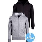 Uniquetrenders Çocuk Unisex Pamuklu Kapüşonlu Fermuarlı Sweatshirt 2'Li Set Siyah - Gri 13 Yaş