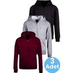Uniquetrenders Çocuk Unisex Pamuklu Kapüşonlu Fermuarlı Sweatshirt 3'Lü Set Bordo - Gri - Siyah 8 Yaş