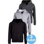Uniquetrenders Çocuk Unisex Pamuklu Kapüşonlu Fermuarlı Sweatshirt 3'Lü Set Siyah - Gri - Füme 10 Yaş
