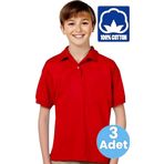 Uniquetrenders Erkek Çocuk 3'Lü %100 Pamuklu Polo Yaka T-Shirt Günlük Ve Okul Uniforma Okul T-Shirt Kırmızı 14-15 Yaş