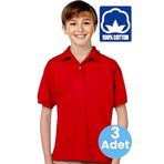 Uniquetrenders Erkek Çocuk 3'Lü %100 Pamuklu Polo Yaka T-Shirt Günlük Ve Okul Uniforma Okul T-Shirt Kırmızı 8-9 Yaş