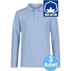 Uniquetrenders Erkek Çocuk 3'Lü Uzun Kol %100 Pamuklu Polo Yaka T-Shirt Günlük Ve Okul Uniforma Okul T-Shirt Bebe Mavisi 14-15 Yaş