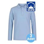 Uniquetrenders Erkek Çocuk 3'Lü Uzun Kol %100 Pamuklu Polo Yaka T-Shirt Günlük Ve Okul Uniforma Okul T-Shirt Bebe Mavisi 9-10 Yaş