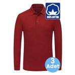 Uniquetrenders Erkek Çocuk 3'Lü Uzun Kol %100 Pamuklu Polo Yaka T-Shirt Günlük Ve Okul Uniforma Okul T-Shirt Bordo 14-15 Yaş